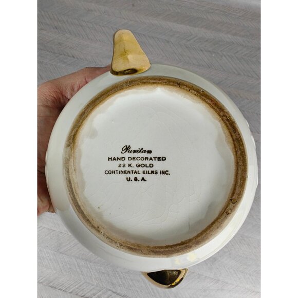 Vintage White Ceramic Teapot Hand Decorated 22K Gold Teapot Continental Kilns - Picture 2 of 8